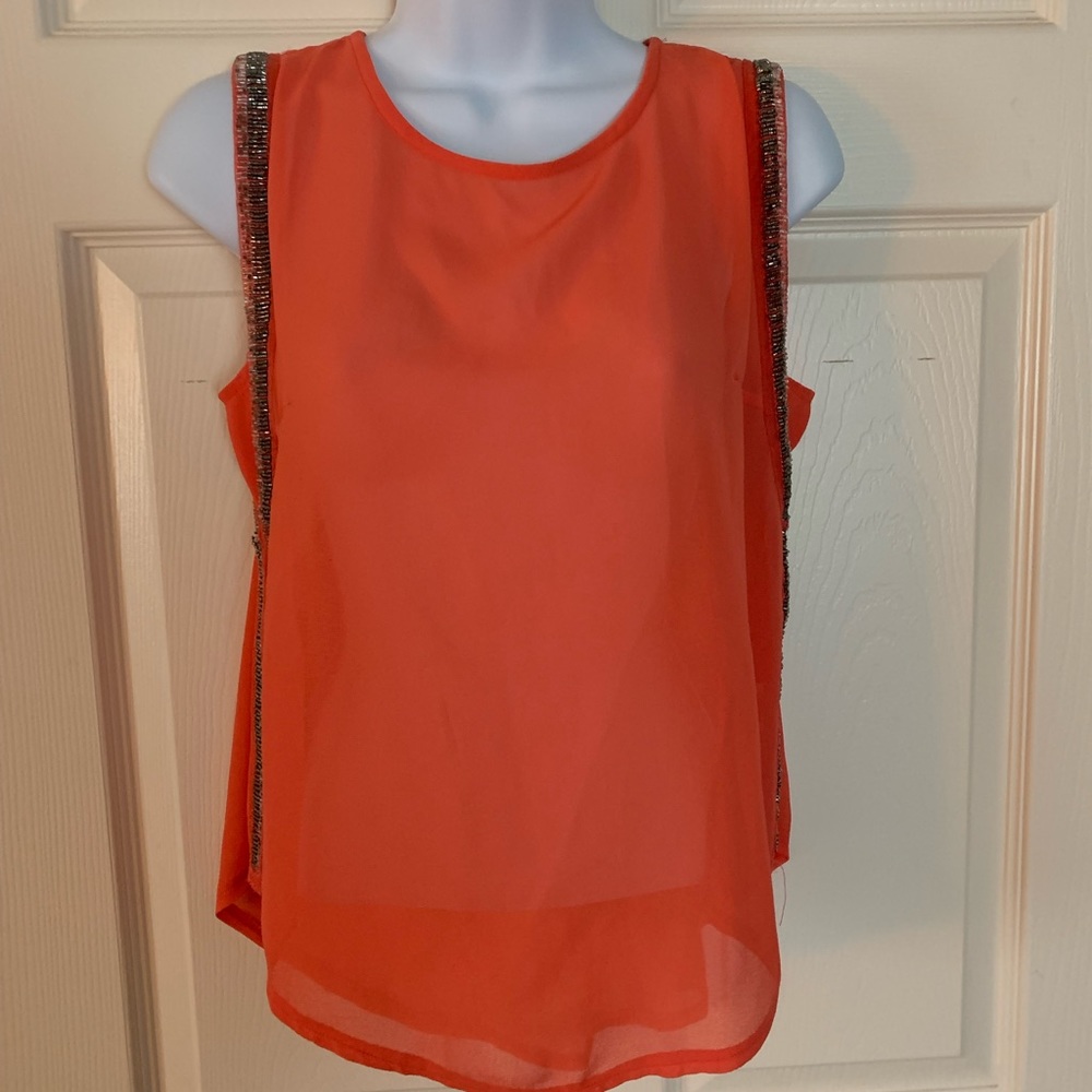 Miami sheer orange blouse with beaded accent size small